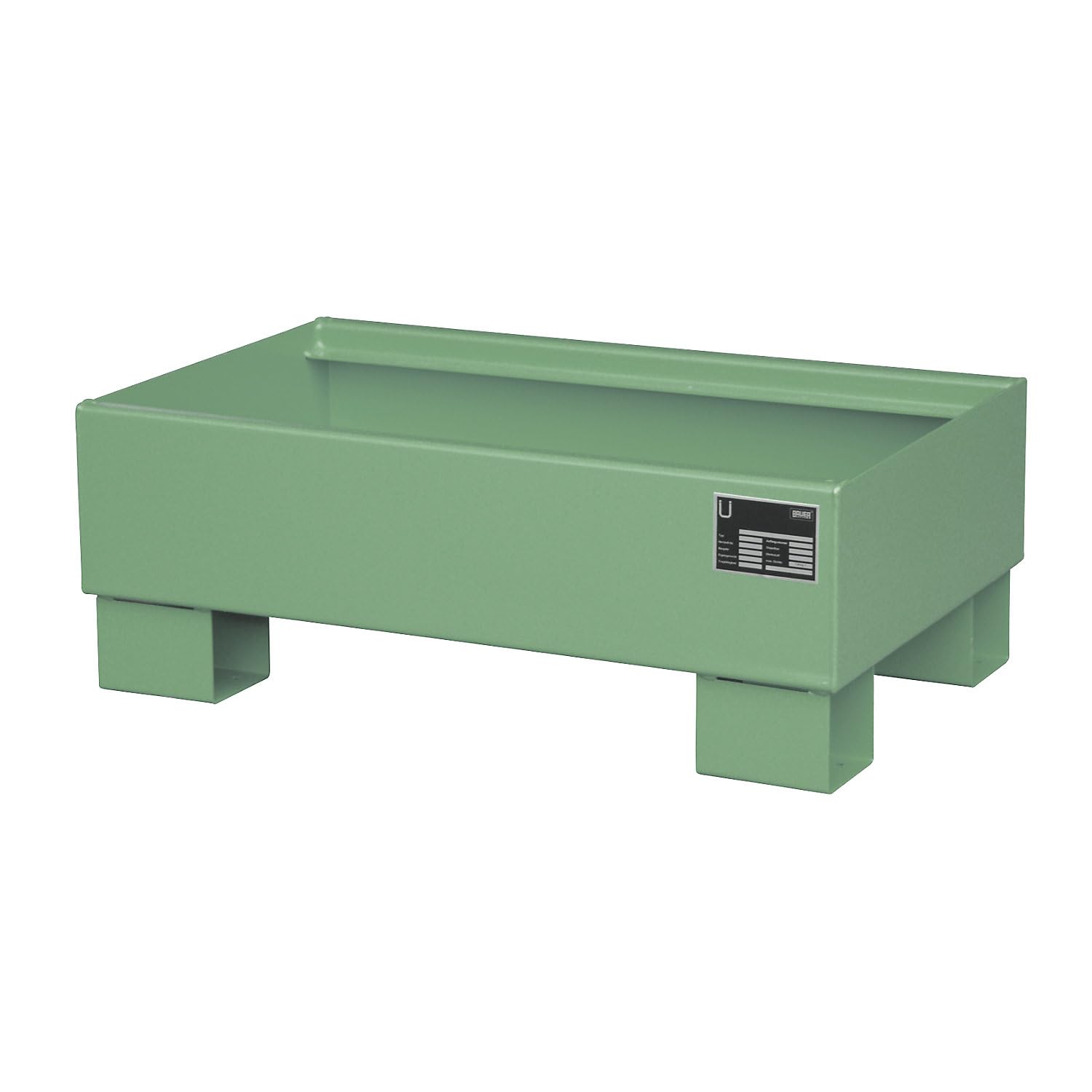 eurokraft | Stahl-Auffangwanne | LxBxH 800 x 500 x 290 mm | lackiert grün RAL 6011 | ohne Gitterrost | LxBxH 800 x 500 x 290 mm, lackiert grün RAL 6011, ohne Gitterrost