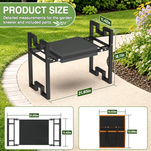 Qatsrin Portable Garden Kneeler and Seat, Heavy Duty Garden Bench Chair with Wider Thicker Soft Kneeling Pad, Foldable Gardening Stool with Tool Bag, Gardening Gifts for Women Seniors Parents, Black — view 2