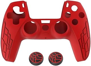 TMG Anti-Slip Controller Silicone Skin for Ps5, Ergonomic Rubber Protective Case with 2 PC matching Thumb Grips (Red) Price In India