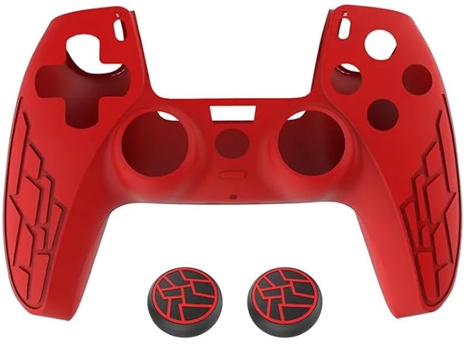 TMG Anti-Slip Controller Silicone Skin for Ps5, Ergonomic Rubber Protective Case with 2 PC Matching Thumb Grips (Red)