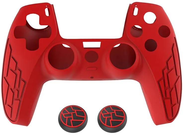 Image of TMG Anti-Slip Controller Silicone Skin for Ps5, Ergonomic Rubber Protective Case with 2 PC matching Thumb Grips (Red)