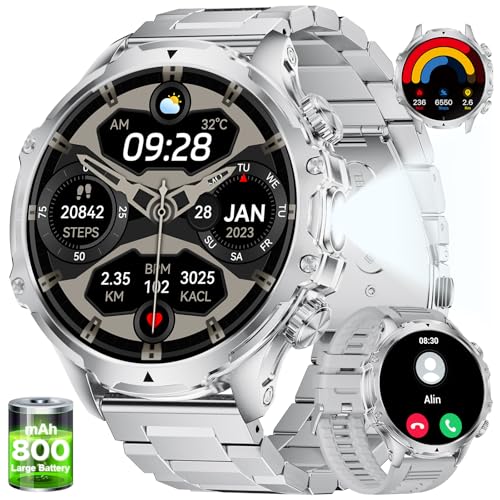 Image of LIGE Smartwatch Uomo GPS, Bussola/Altitudine/Barometro, Torcia, AMOLED 1,43" Smart Watch Militare con Chiamate Bluetooth,Monitoraggio Altezza/Pressione e 170 Modalità Sport per Android iOS, DM1-W