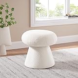 VANOMi Round Footstool Ottoman, Mushroom Foot Rest Stool, Small Upholstered Boucle Footstool Ottoman for for Makeup, Living Room, Bedroom, Under Desk (White)