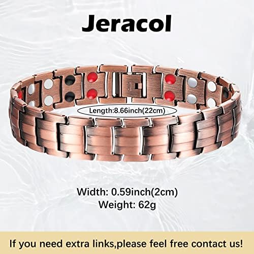 Jeracol Copper Magnetic Bracelet for Men with 4 Element Magnets Doule Row Strength,100% Solid Copper Magnetic Wristband Brazaletes with Remove Tool Jewelry Gift Box