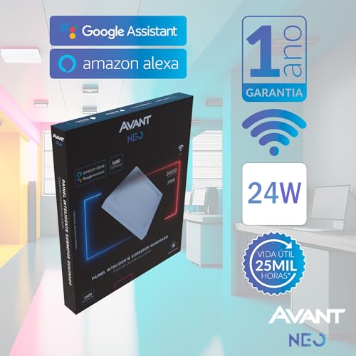 Painel Plafon Inteligente LED Smart Wi-Fi compatível com Alexa, linha NEO, 24W, 30x30, Sobrepor, Qua
