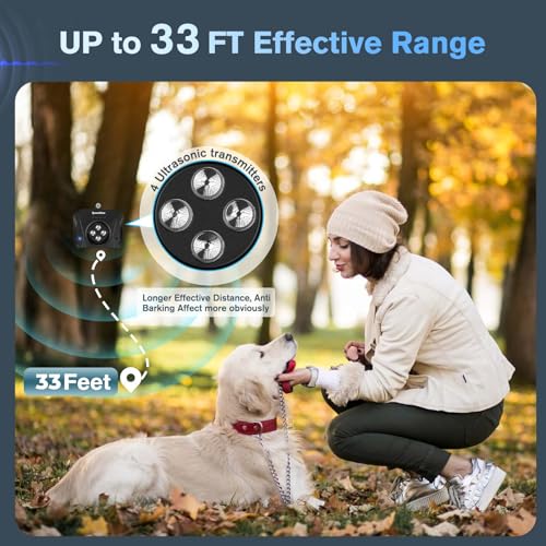 Bubbacare Anti Bell Gerät Hunde, 4 Sender Antibell Ultraschall Gerät, 33 Fuß Hundegebell Stoppen, 3 ModiAanti Bell Gerät Hunde für Große Kleine Hunde, Trainingsalarm im Freien und Innenbereich