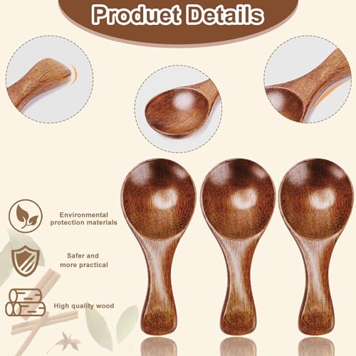 Image of 6pcs Small Wooden Spoons, 3.2inch Small Wooden Spoons for Honey, Brown Mini Wood Teaspoons for Tiny Eating Ice Cream Jars Spice Condiments Tea Bath Salt Coffee Sugar Jam Mustard Seasoning