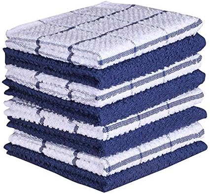 AMOUR INFINI Cotton Terry Kitchen Dish Cloths | Set of 8 | 12 x 12 Inches | Super Soft and Absorbent |100% Cotton Dish Rags | Perfect for Household and Commercial Uses | Blue