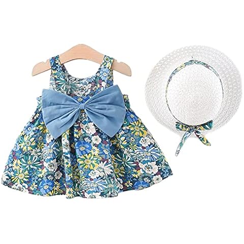 MAMIMAKA Baby Girl Sleeveless Bow Princess Dress Blue Flower Cute Print Sundress for 3-6 Months Cover