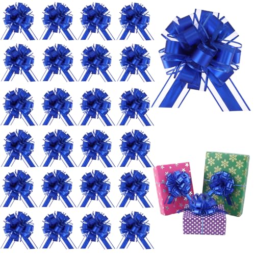 WWTIANFC 24 PCS Pull Bows for Gift Wrapping, 6 inches Large Gift Bow Bulk for Presents Package, Gift Baskets, Christmas, Wedding, and Party Decor (Blue)