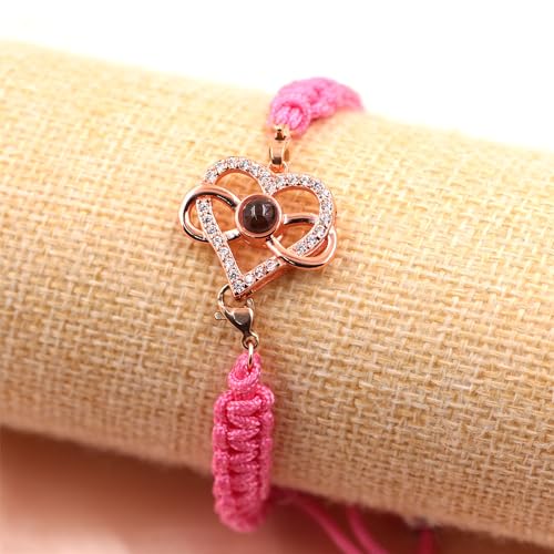 Image of 100 Languages I Love You Bracelet Necklace Heart Projection Bracelets Adjustable Braided Rope Friendship Love Gifts for Mom Best Friends
