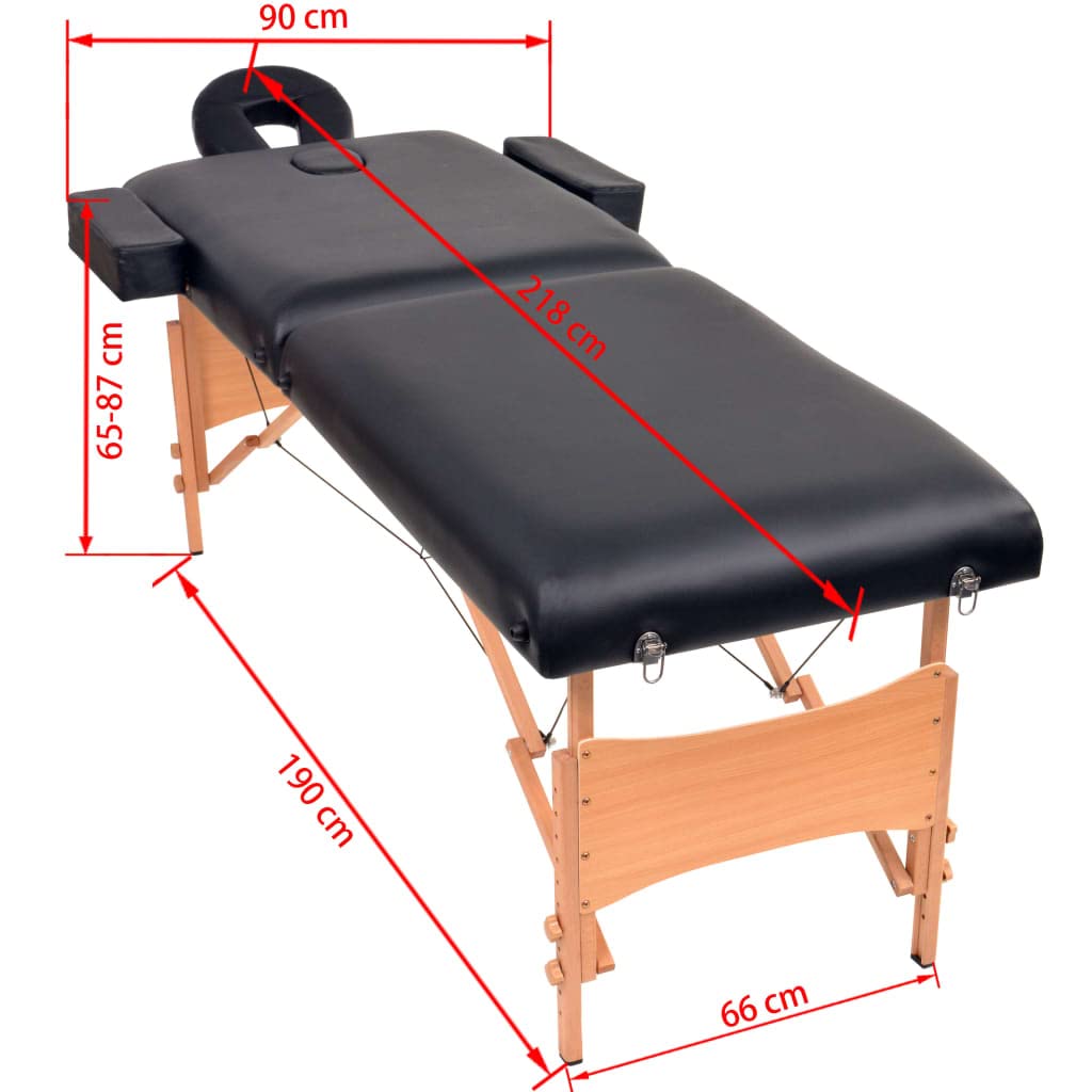 Massageliege 2-Zonen Klappbar 10 cm Sitz Schwarz Massagetisch Tragbar Höhenverstellbar Mobil Mit Tasche Für Praxis Studio Wellness Spa