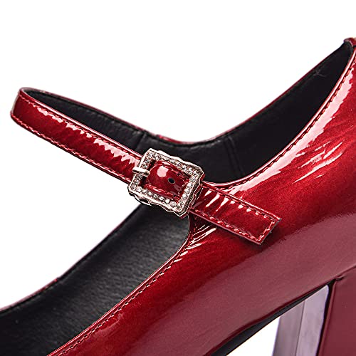 TinaCus Women's Patent Leather Rouns Toe Handmade Buckle Belt High Chunky Heel Trendy Pumps Shoes4