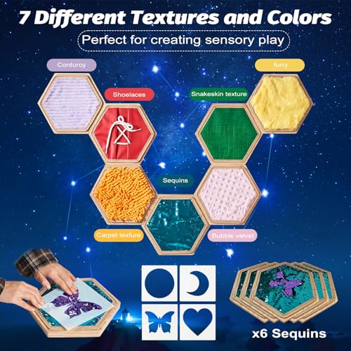 Image of Sensory Wall Panel for Kids | Sensory Wall Wooden Tiles and Mats for Children with Autism | Sequin Flip Board | 13 Pieces Sensory Educational Toys for Special Needs Classrooms