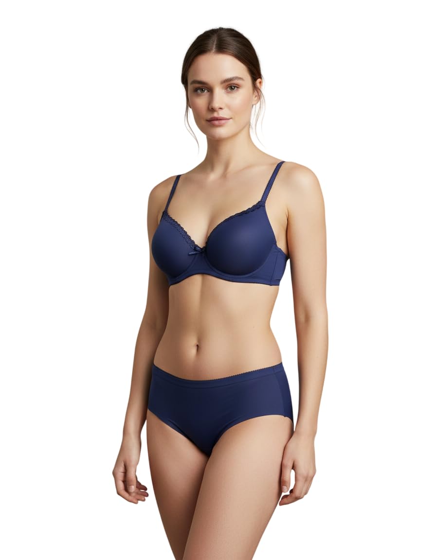 M R Shopzilla Women's Underwire Premium Lycra Silk Bra and Panty Set – Seamless T-Shirt Bra with Matching Mid-Rise Panty – Smooth, Stretchable Lingerie Set for Everyday Comfort & Style-picture-27
