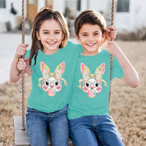 Image of LAZYCHILD Kids Easter Shirt Girls Happy Easter Shirts Rabbit Graphic Long Sleeve Striped Tee Tops 5-14 Years