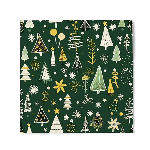 JoyfulArtink Lot de 20 serviettes en papier design - 3 plis - Jetables et décoratives, pour déjeuner, cocktail - Vert Forêt Festif (33 x 33 cm déplié)