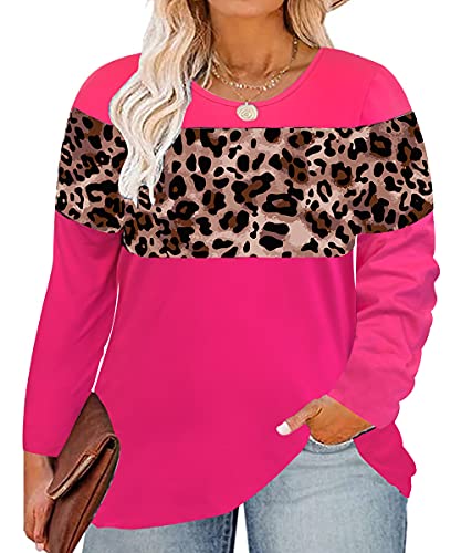 Image of CARCOS Plus Size Tops for Women Color Block Flower /Striped /Camo Crew Neck Long Sleeve Tee Shirt