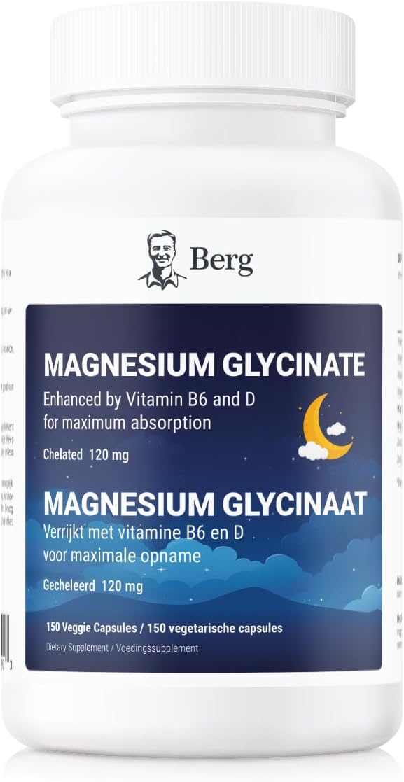 Berg Magnesium Glycinate 400mg – Magnesium with added Vitamin D, Vitamin B6 & Zinc – 150 Vegetable Capsules