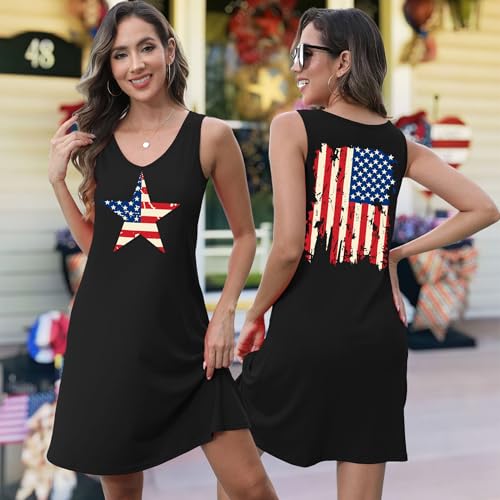 Image of NEWWEN American Flag Dress Women 4th of July Sleeveless Tank Dress 250 Anniversary USA Patriotic Summer Sundress