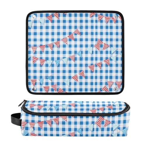 Organizador 2 en 1 para herramientas de cabello con almohadilla resistente al calor, portátil para planchas, rizadores, y estilizadores, azul con estampado vichy miniatura 3