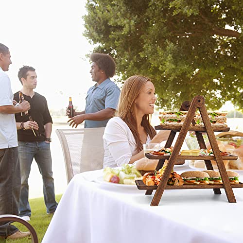 image for Manspdier Wood 3 Tier Serving Tray Three Tiered Cupcake Stand, Rectang