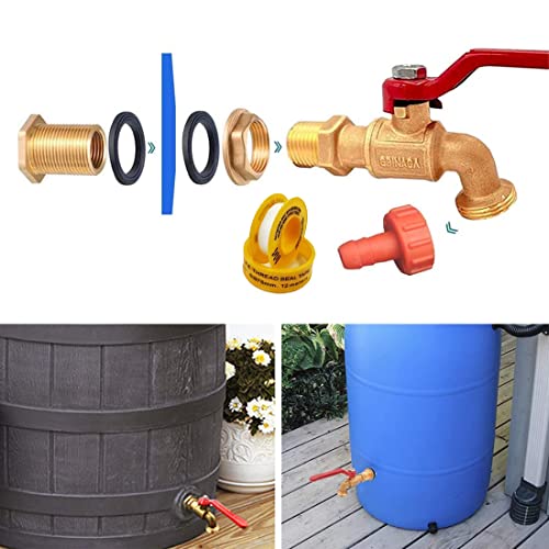 Rain Barrel Spigot Brass Faucet Kit for Rain Water Barrel Water Tanks Tubs Pools Etc Turn Ball Valve Rain Barrel Spigot with Bulkhead Fitting Set