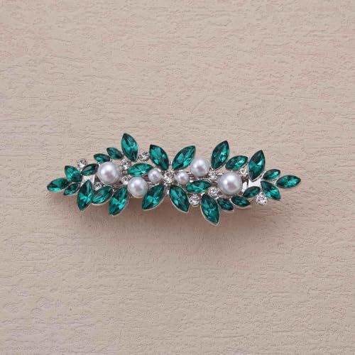 Cybche Barrette à cheveux vintage verte avec strass et cristal - Perle et strass - Émeraude étincelante - Accessoire de mariage pour femme – vue 3