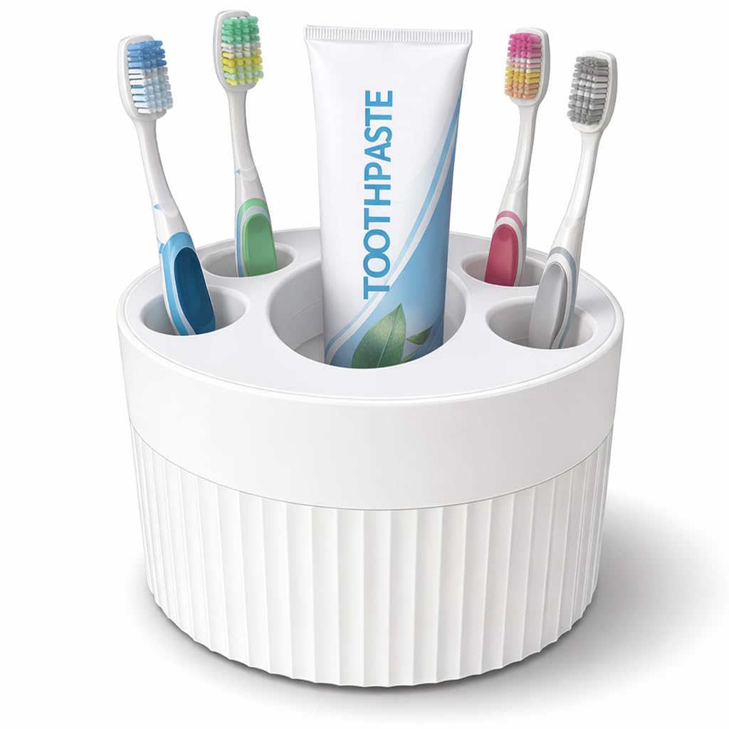 Nconezon White Toothbrush Holder For Bathroom Countertop, Multi-Slot Toothbrush Caddy With Drainage, Detachable Design, Non-Slip Base, Toothpaste Organizer (1, )