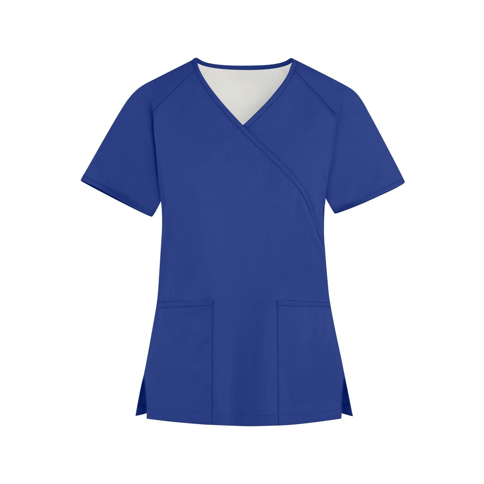 FONMA Scrub Tops for Women V Neck Stretch Shirts with Pockets Nurse Uniform