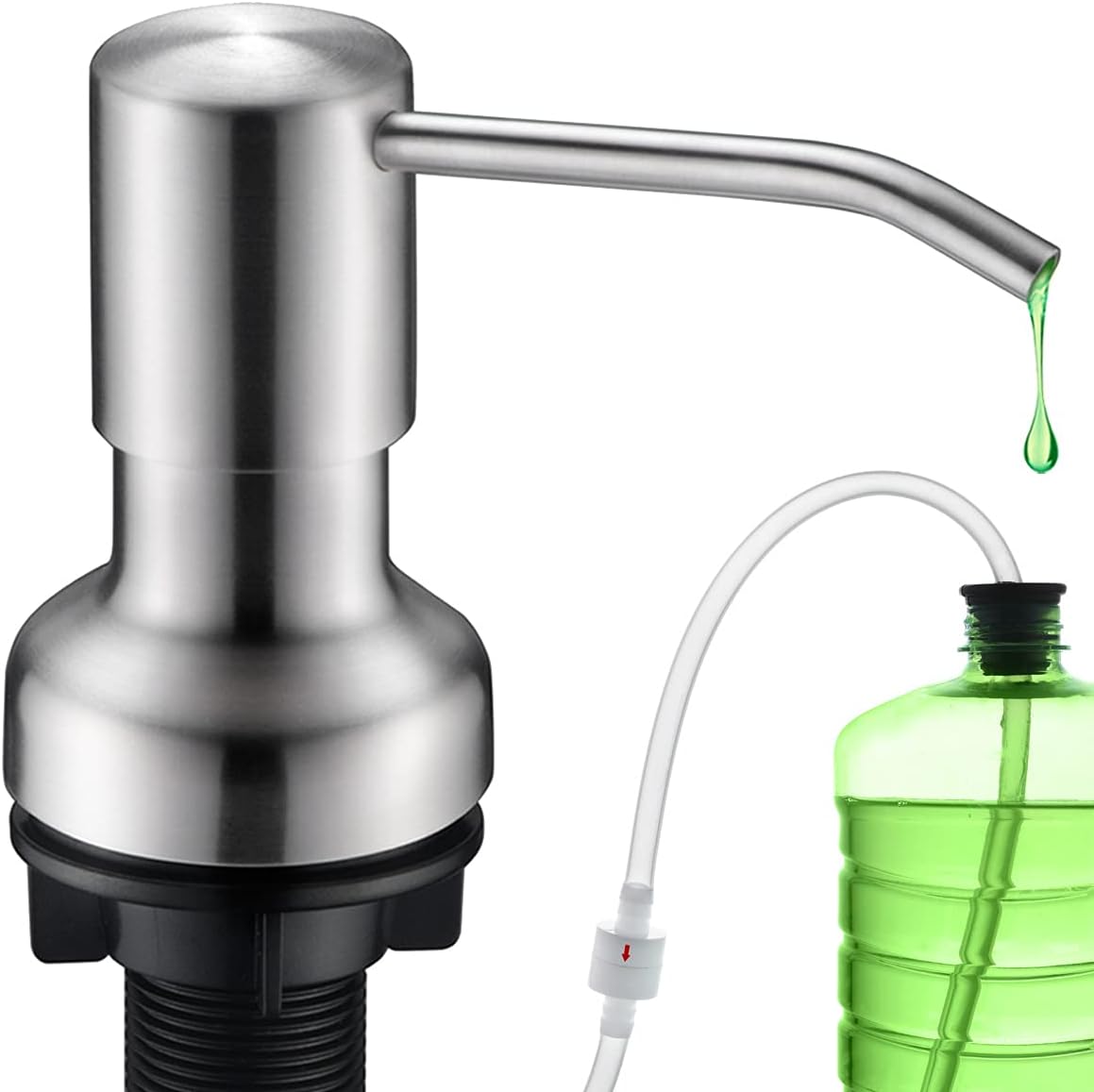 SonTiy Hand Soap Dispenser for Kitchen Sink, Kitchen Dish Soap Dispenser Pump Brushed Stainless, Stainless Steel Liquid Soap Dispenser with 47" No-Spill Extension Tube+17 OZ Bottle