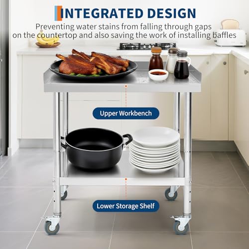 Image of GarveeTech 30x30x30 in Stainless Steel Equipment Grill Stand Table NSF Certified with 5 in Wheels, 400 LBS Capacity, 2 in Edge Baffle, for Hotel, Home, Commercial Restaurant Kitchen