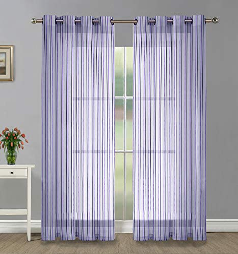 Image of Home Candy Exquisite Collection Striped 2 Piece Eyelet Polyester Long Door Curtain - 9ft, Brown