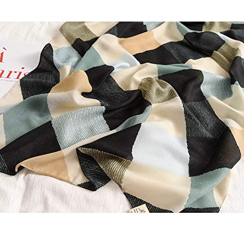Bufanda de algodón para Mujer de Verano a Cuadros Playa Hijab Chales y Abrigos Pañuelo de Diseñador Foulard Femenino (Color : C)