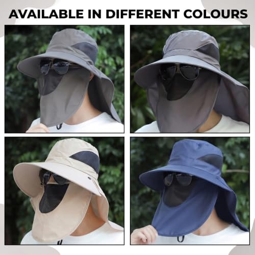 Image of Kraptick Headwear Hats - Lightweight Sun Hat with Detachable Face Cover Foldable Boonie Cap for Travel, UV Protection Summer Cap & Chin Strap with Adjustable Toggle for Secure Fit (DMUG893-A-VV)