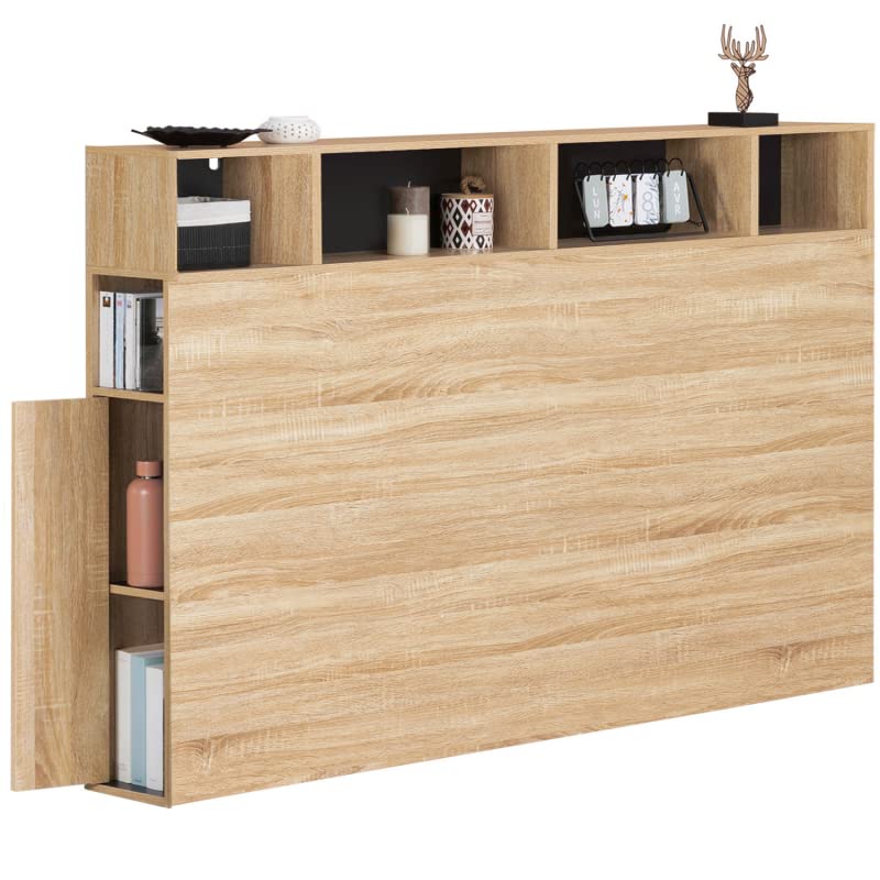 IDMarket - Tête de lit Cleo 165 CM avec rangements hêtre et Noir