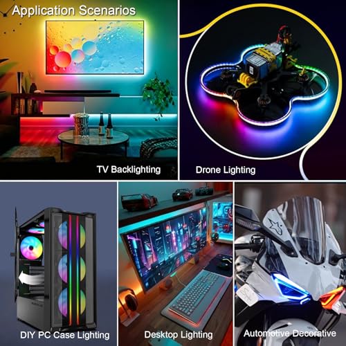 2 Pack Cinta LED Ultra-delgada 1.64ft 160 LEDs RGB 5V USB miniatura 6