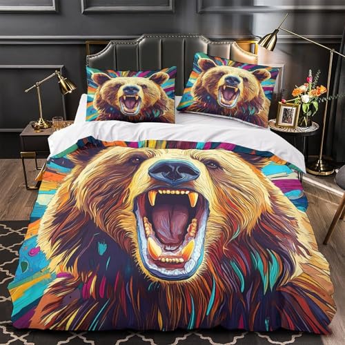 Housse de couette ours sauvage lit double parure microfibre facile à laver - 2