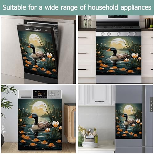 Image of Mallard Duck Dishwasher Magnets Decorative Cover,Farmhouse Flowers Waterproof Magnetic Dishwasher Cover Panel,Refrigerator Magnet Cover for Kitchen Home Decor 23x26 Inch