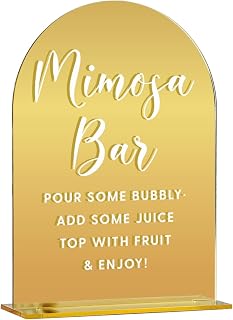 Gold Wedding Table Signs Decor Bridal Shower Engagement Party Decorations Gifts for Couples Wedding Reception Engagement Centerpiece Table Decorations Mimosa Bar Arched Acrylic Signs With Stand