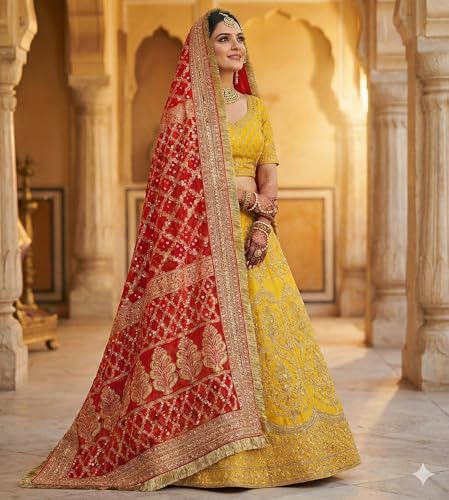 Image of Navti Creations Wedding bridal Dupatta /Chunni in banarasi silk Brocade with Katrina Kaif's Marriage dupatta's Embroidery border and 4 side golden Kiran