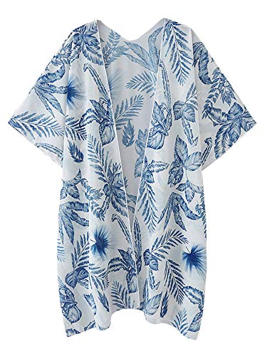 Loijon Mulheres Soltas Kimono Cardigan Frente Aberta Meia Mangas Impresso Slit Verão Xale Oversized