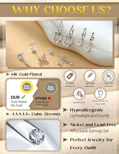 LOYALLOOK 11Pairs Gold Hoop Earrings for Women-Hypoallergenic Surgical Steel Earrings 14K Gold Plated Cartilage Earring Sets for Multiple Piercing Trendy Earring Stacks Flat Back Stud Hoops4