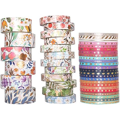 GIHENHAO 42 Rolls Floral Theme Washi Tapes, Spring Floral & Gold Foil Decorative Tape Decorative Tape Craft Supplies for DIY, Bullet Journal,Scrapbooking Cover