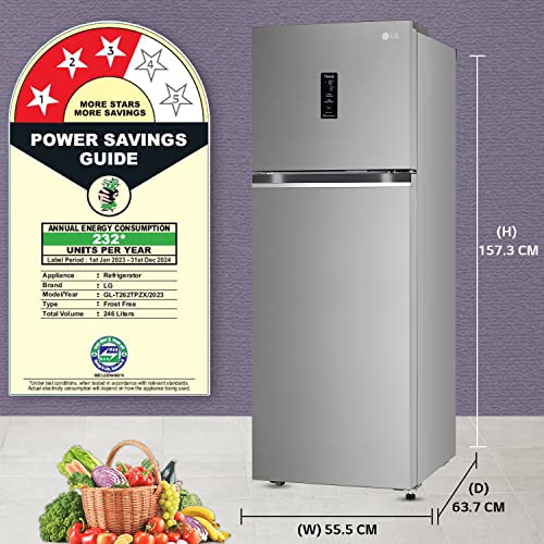 Image of LG 246 L 3 Star Frost-Free Smart Inverter Wi-Fi Double Door Refrigerator Appliance (GL-T262TPZX, Shiny Steel, Convertible & Door Cooling+)