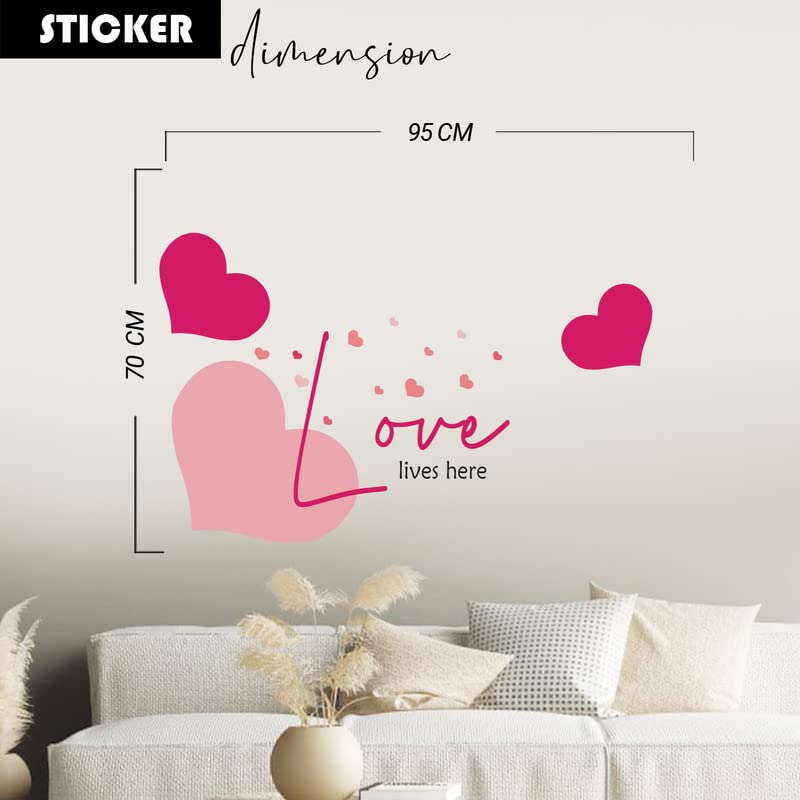 Image of Kotart - Pink Heart and Love Quote Printed Wall Decals - PVC Vinly Wall Stickers for Room Living Room Bedroom Kids Room Wall Decor