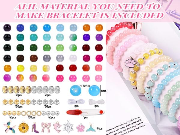 Wuollgess 1700Pcs 8mm Glass Beads for Bracelet Making Kit, 48 Colors Crystal Round Beads for Jewelry Making DIY Crafts Gifts Set for Teens Adults Beginners, 2 Box - Image 2