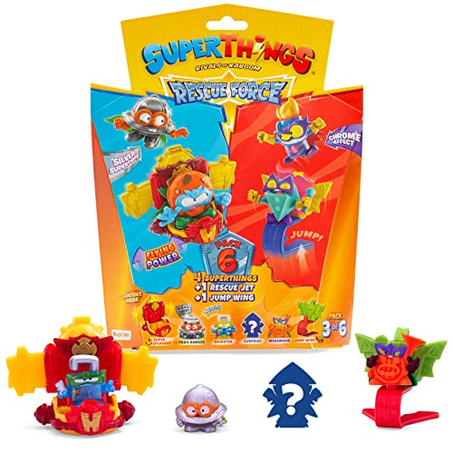 SUPERTHINGS Rescue Force Series - 6-Pack. Includes 4 SuperThings (1 rare silver captain), 1 Rescue Jet and 1 Jump Wing 3/6