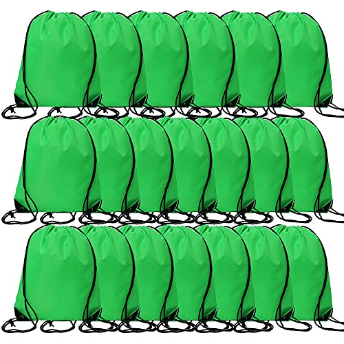 CODOBON 20 Pcs Drawstring Bags Bulk Draw String Backpack Cinch Polyester Bag for Gym Sport Green