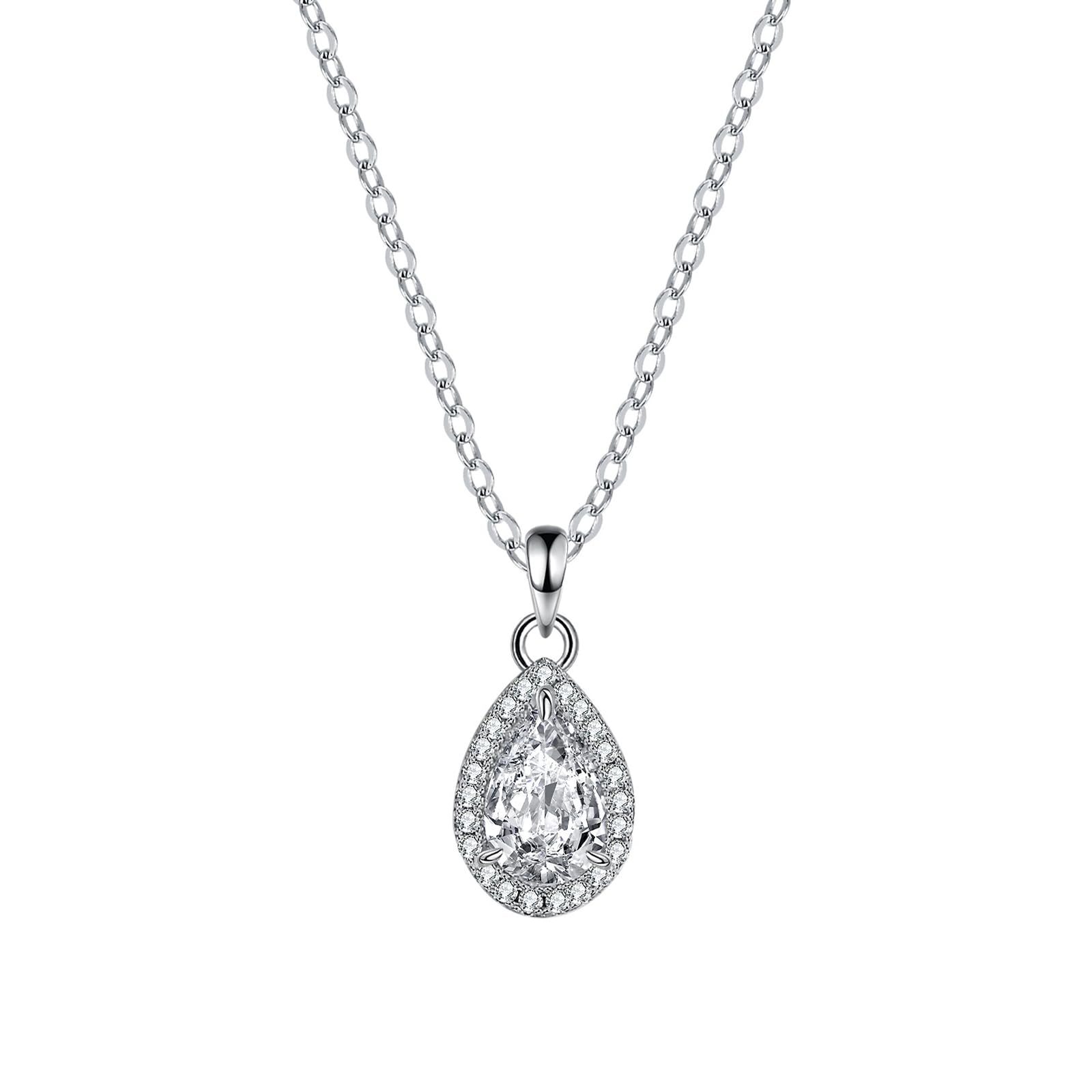 Naszyjnik damski, damski naszyjnik z zawieszką w kształcie kropli z aureolą moissanitu 1 ct/2 ct, 40 + 5 cm